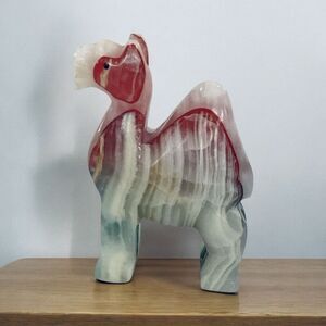 Onyx Hand Carved Polished Camel Stone Figurine Multicolor